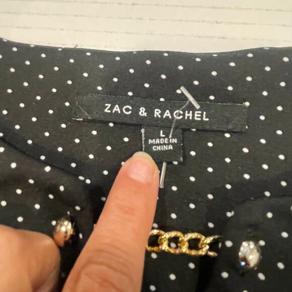 Zac & Rachel women's blouse Large shark tail black and white polka dot L/S - Picture 5 of 15